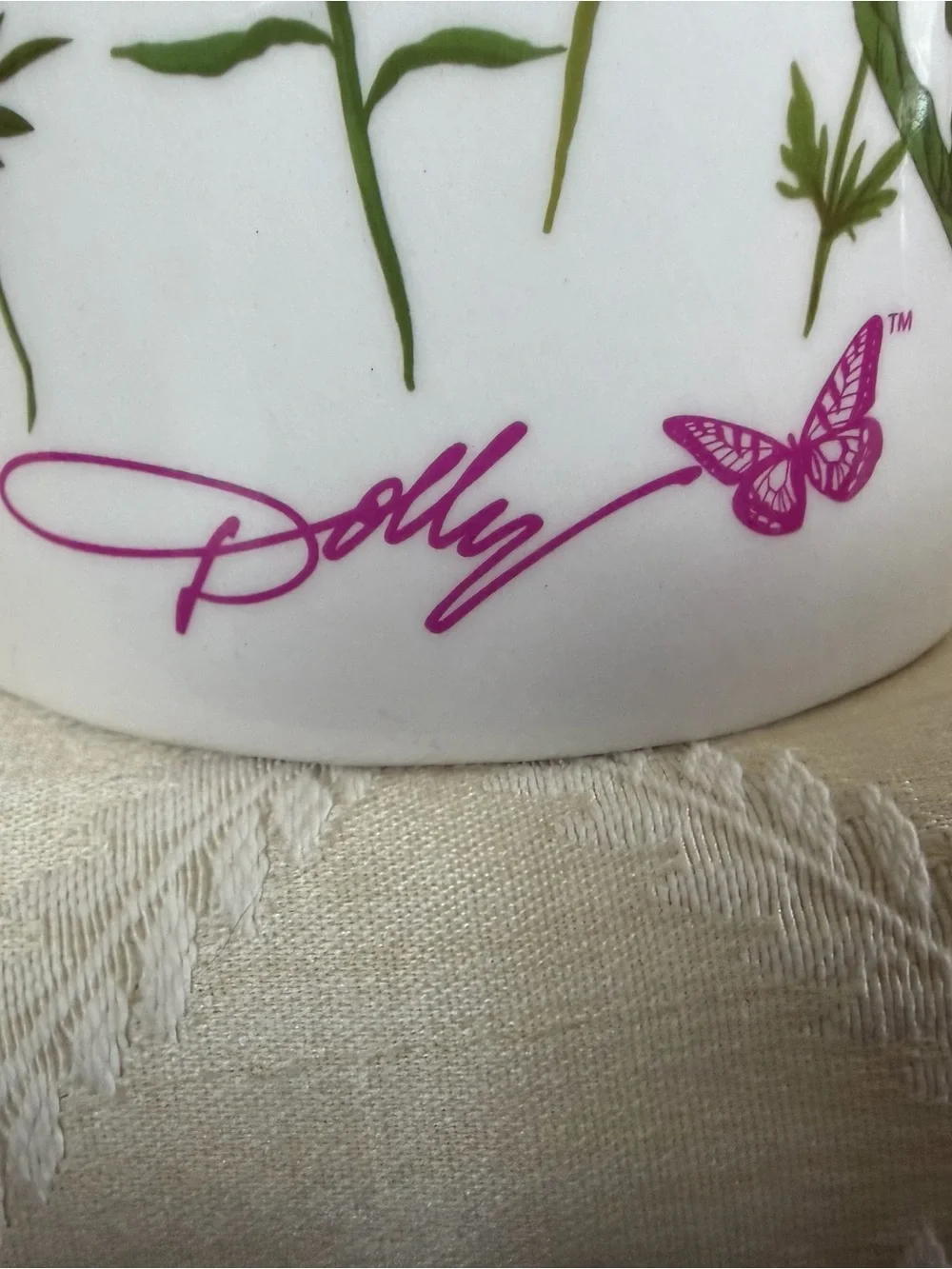 Dolly Parton White Ceramic Vase with Purple and Pink Wildflower Print, New